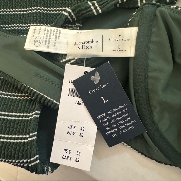 Abercrombie and Fitch Women’s Dark Green Stripe Curve Love Bikini Size Large - Picture 5 of 7